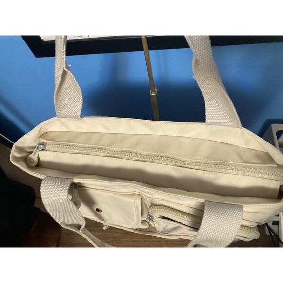 Tote Messenger Bag Shoulder Bag Satchel Canvas White Cream Zipper Compts - Picture 9 of 16
